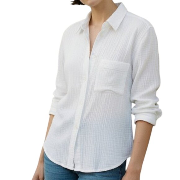 🤍J.CREW Women's Large White Double-Gauze Button-Up Shirt Casual Chic Cotton - Picture 2 of 6